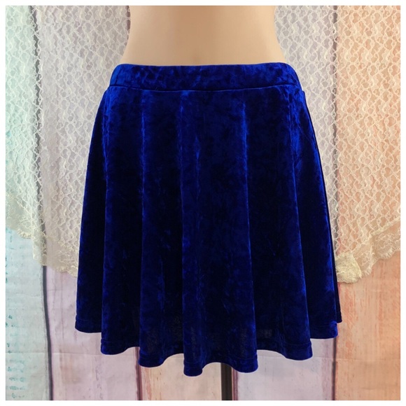 Forever 21 Royal Blue Velvet Skater Skirt - Picture 1 of 10